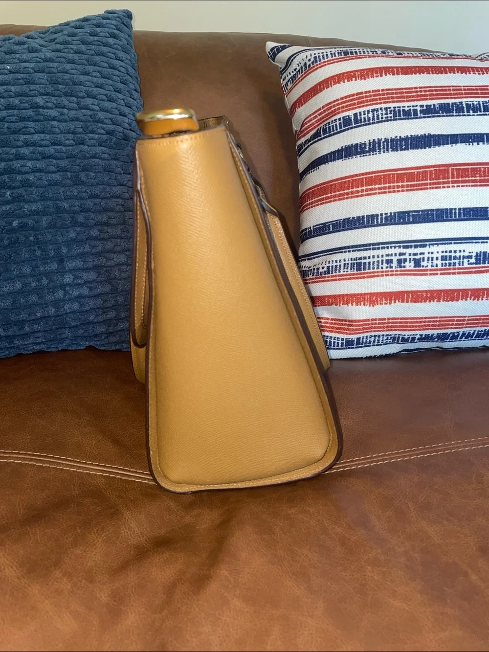 Coach Tan Saffiano Leather Top-Handle Satchel with Gold Hardware w/COA
